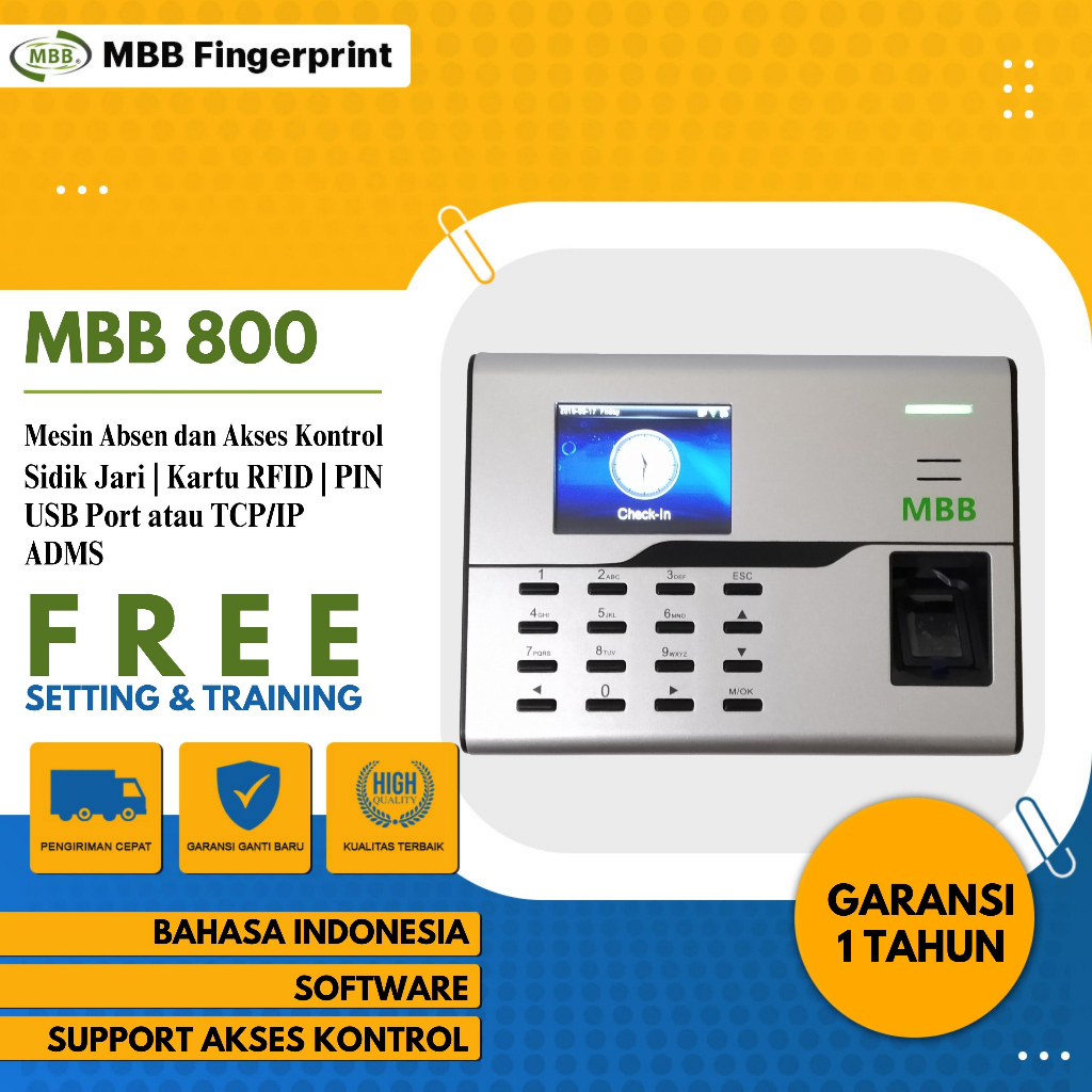 Fingerprint Mesin Absensi MBB 800 Absen Sidik Jari Kartu RFID SSR WIFI - ZKTeco