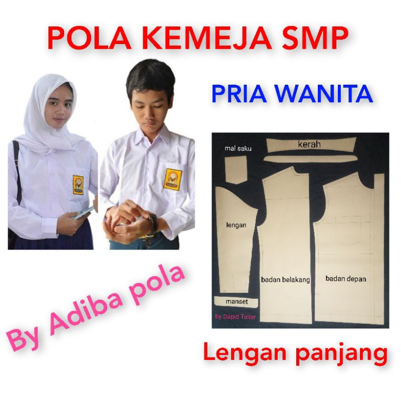 pola kemeja seragam smp lengan panjang cewek cowok
