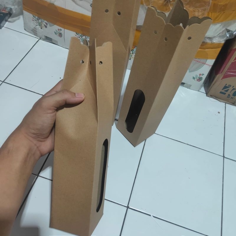 PAPER BOX DUS COKLAT TINGGI IKAT KEMASAN PACKING SOUVENIR TUMBLER BOTOL