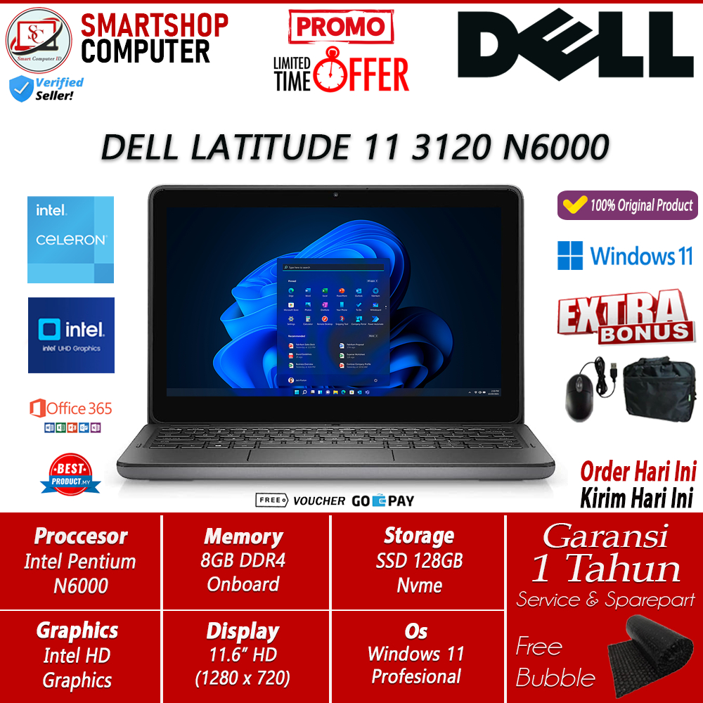 Laptop Murah Dell Latitude 11 3120 Intel N6000 8GB 128GB 11.6&quot; TOUCH Win11Pro