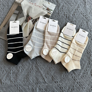 GO!KK243 Kaos Kaki Motif Garis Korea Kaus Kaki Panjang Betis Warna Cewek Cowok