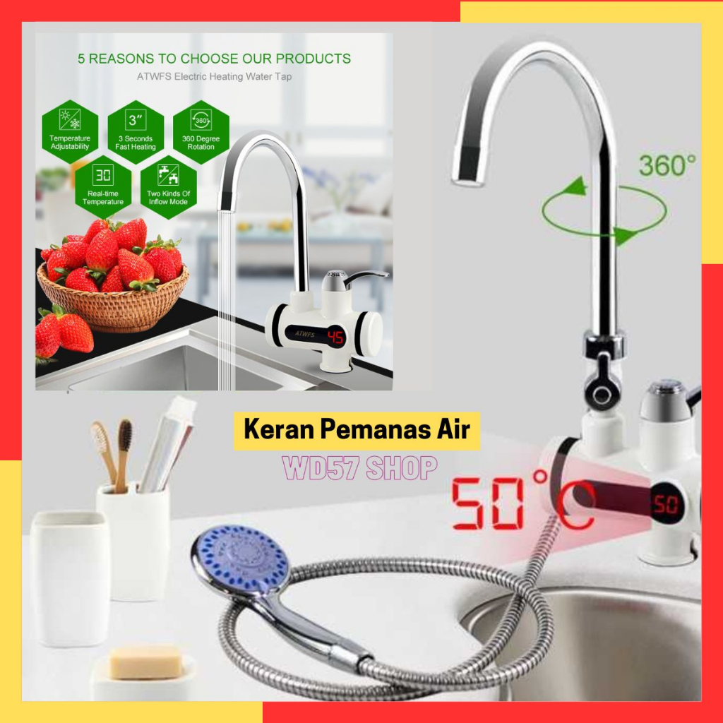 Kran Angsa Pemanas Air Kran Wastafel Dapur Kamar Mandi Cuci Piring Muka Hand Shower Switch Hot and C