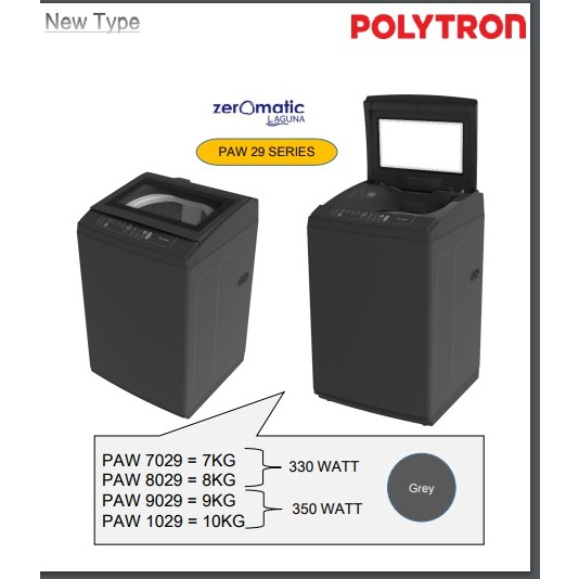 POLYTRON Mesin Cuci 1 Tabung– PAW 1029Y Zeromatic Laguna series Hijab 10 KG