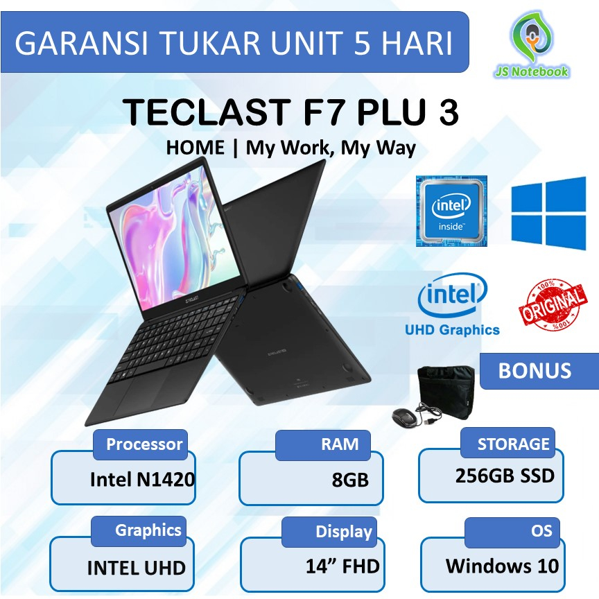 LAPTOP MURAH TECLAST F7 PLUS 3 Intel N4120 8GB 256SSD WIN10 14" FHD