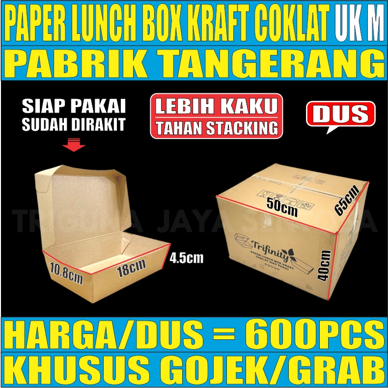 Paper Lunch Box Per Dus Kraft Coklat n Ivory Putih Food Tray Uk M dan L Kertas Take Away Gjk Grab