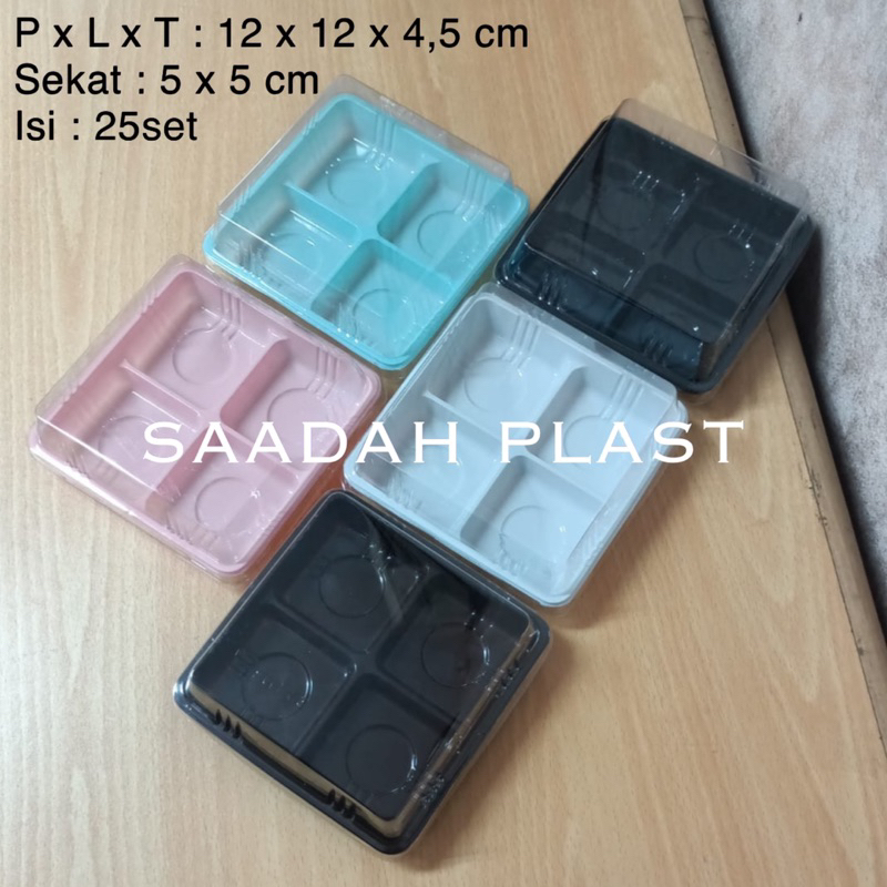 (ISI 25) Mika Puding Mini 4 Sekat + Tutup / Tray Box Kotak Isi 4 Pcs Kue