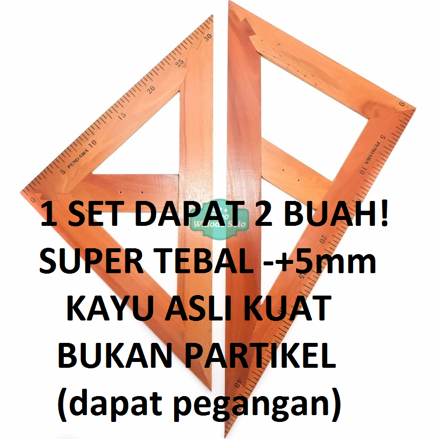 

Penggaris Kayu Segitiga Set Pendawa 46cm Triangle Ruler Set - 1 Set (2 Buah)