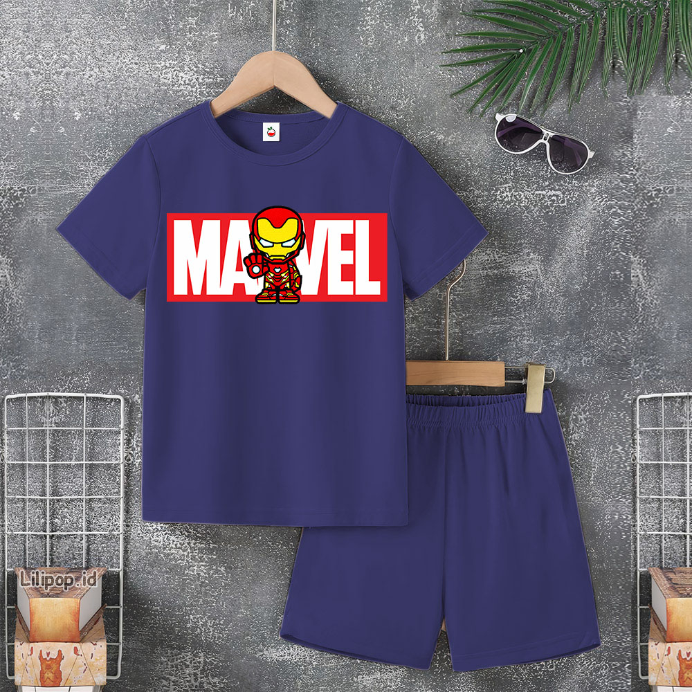 Baju Anak Stelan Usia 5-10 Tahun IRON MAN THOR Kaos 3/4 Cowok Cewek  Celana Pendek Harian