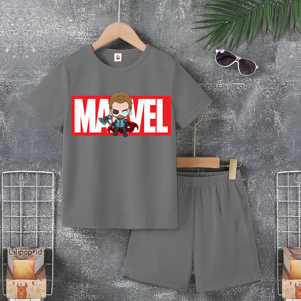 Baju Anak Stelan Usia 5-10 Tahun IRON MAN THOR Kaos 3/4 Cowok Cewek  Celana Pendek Harian