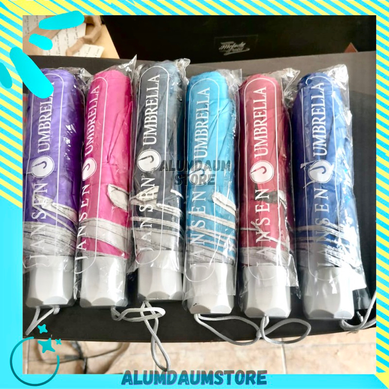Payung Lipat 3 Polos Warna+Sarung Anti uv souvenir Jansen Umbrella