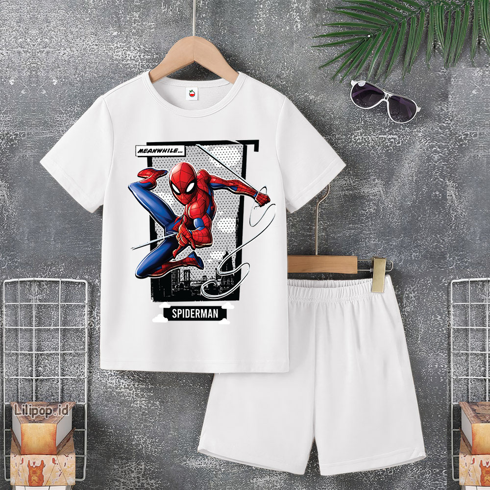 Baju Anak Stelan Usia 5-10 Tahun SPIDER MAN Kaos 3/4 Cowok Cewek  Celana Pendek Harian