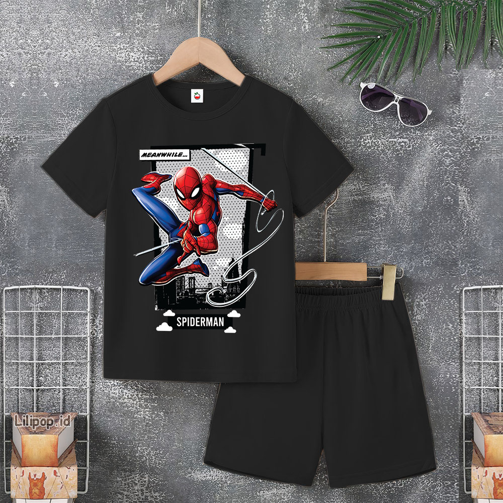 Baju Anak Stelan Usia 5-10 Tahun SPIDER MAN Kaos 3/4 Cowok Cewek  Celana Pendek Harian