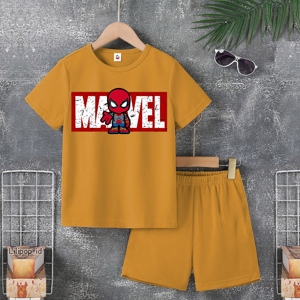 Baju Anak Stelan Usia 5-10 Tahun SPIDER MAN Kaos 3/4 Cowok Cewek  Celana Pendek Harian