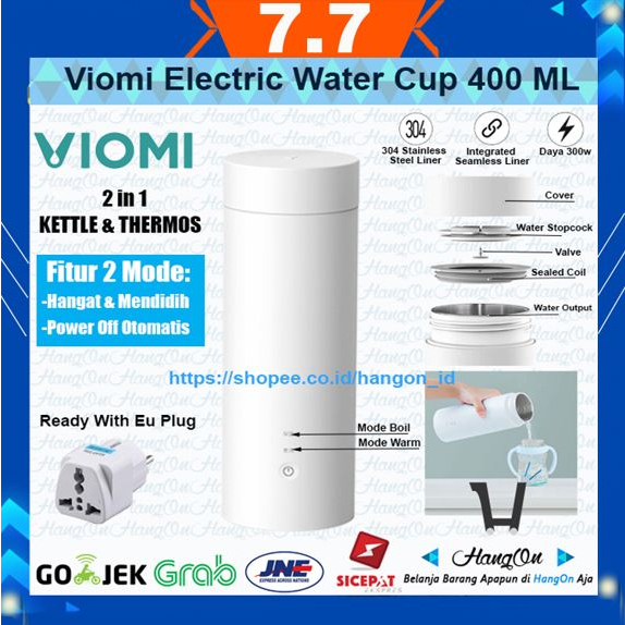 VIOMI Travel Electric Heating Bottle Thermos Kettle Portable Botol Mug Ceret 400ml