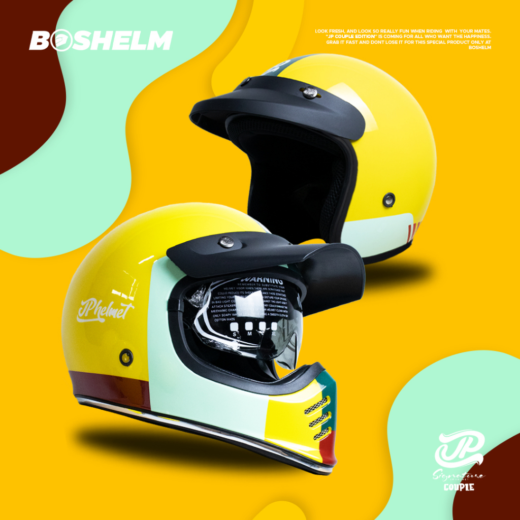 BOSHELM Helm Retro JP BIGIE COMBI YELLOW LEMON Couple Edition