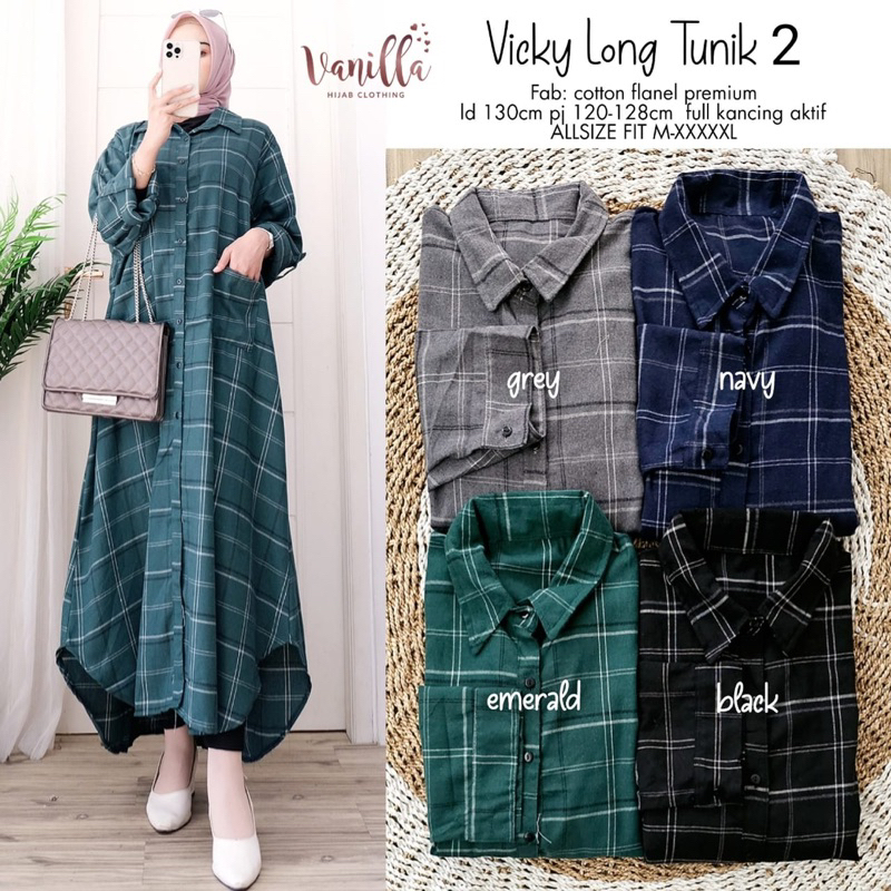 Vicky Long Tunik by vanilla / Tunik tartan murah / Long tunik motif kotak
