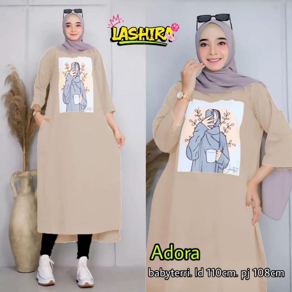 adora midi pakaian baju dress dres longdres long tunik jumbo ld 110 big size bigsize besar kaos polo