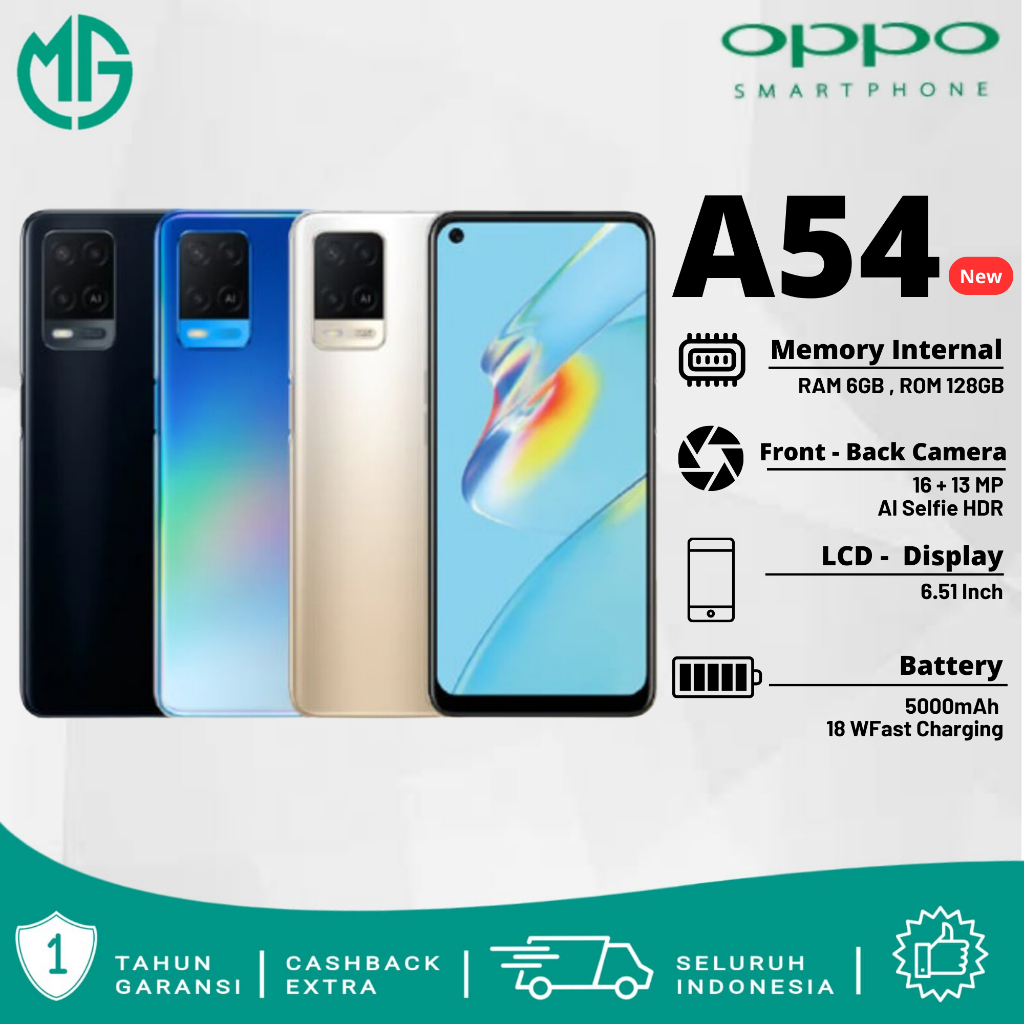 Oppo A54 Ram 6/128GB Smartphone AI Triple Camera Garansi 1 Tahun