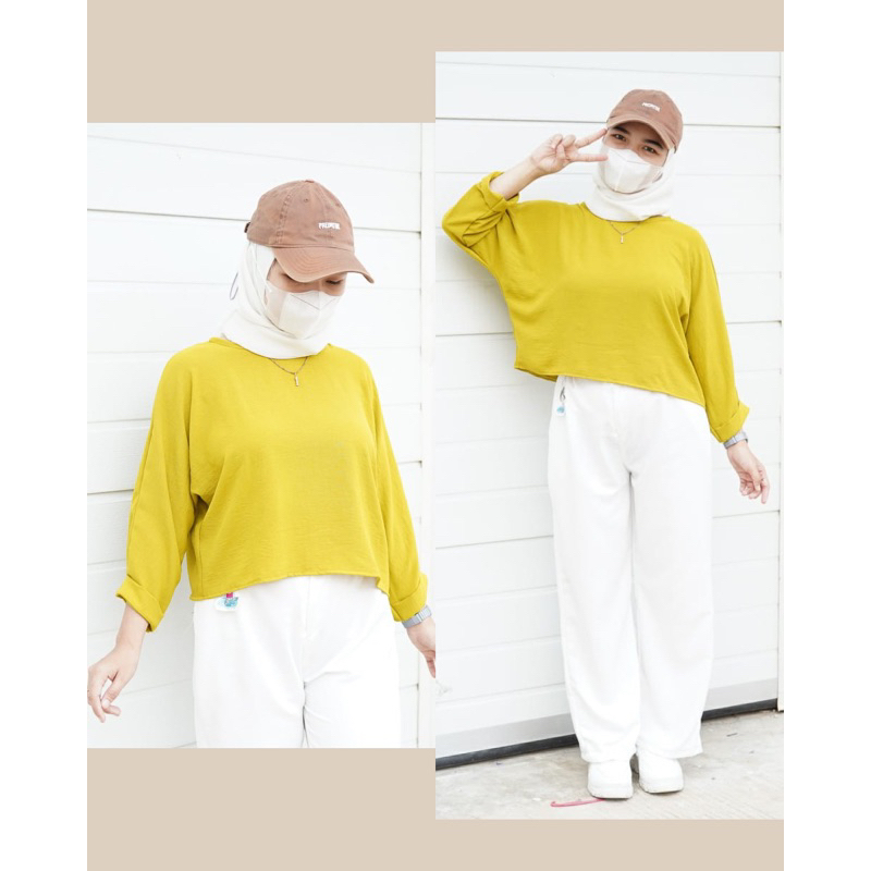 GFS LUNIE CRINCLE AIRFLOW CROP OVERSIZE BATWING BLOUSE