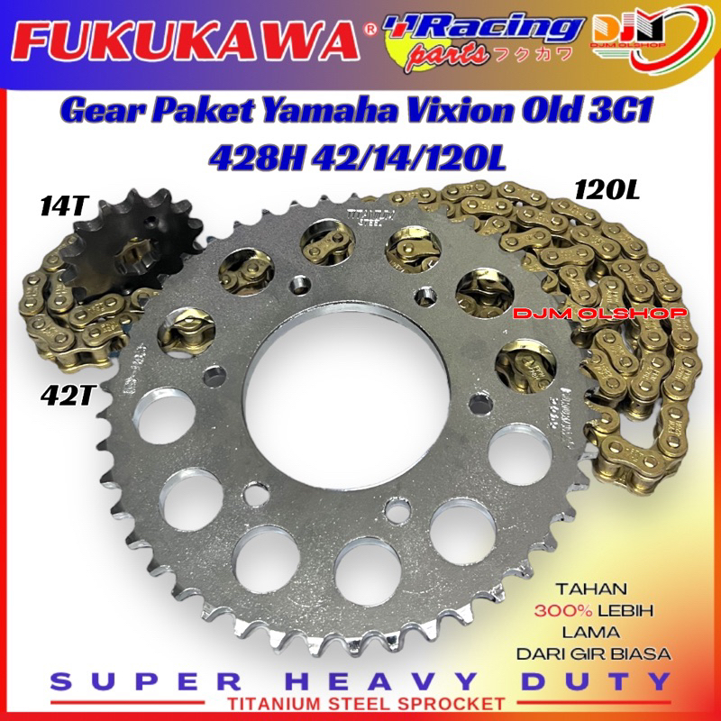 Gir Set Gear Paket Racing Vixion 428H 42T 14T 120L Plus Rantai Gold Fukukawa