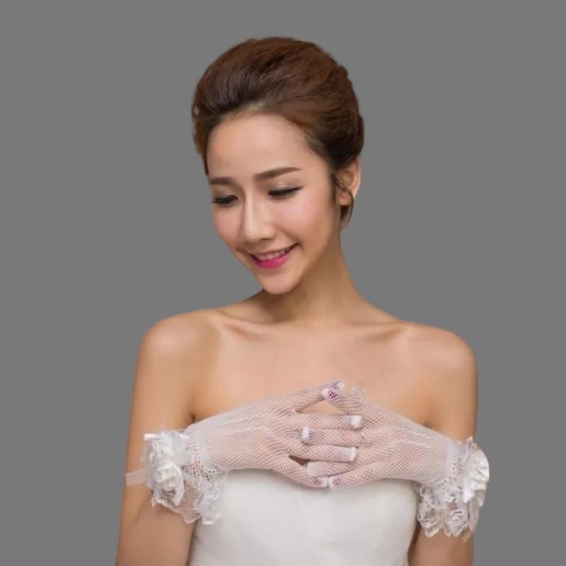 Sepasang Sarung Tangan Pengantin Bridesmaid Jaring Aplikasi Bunga