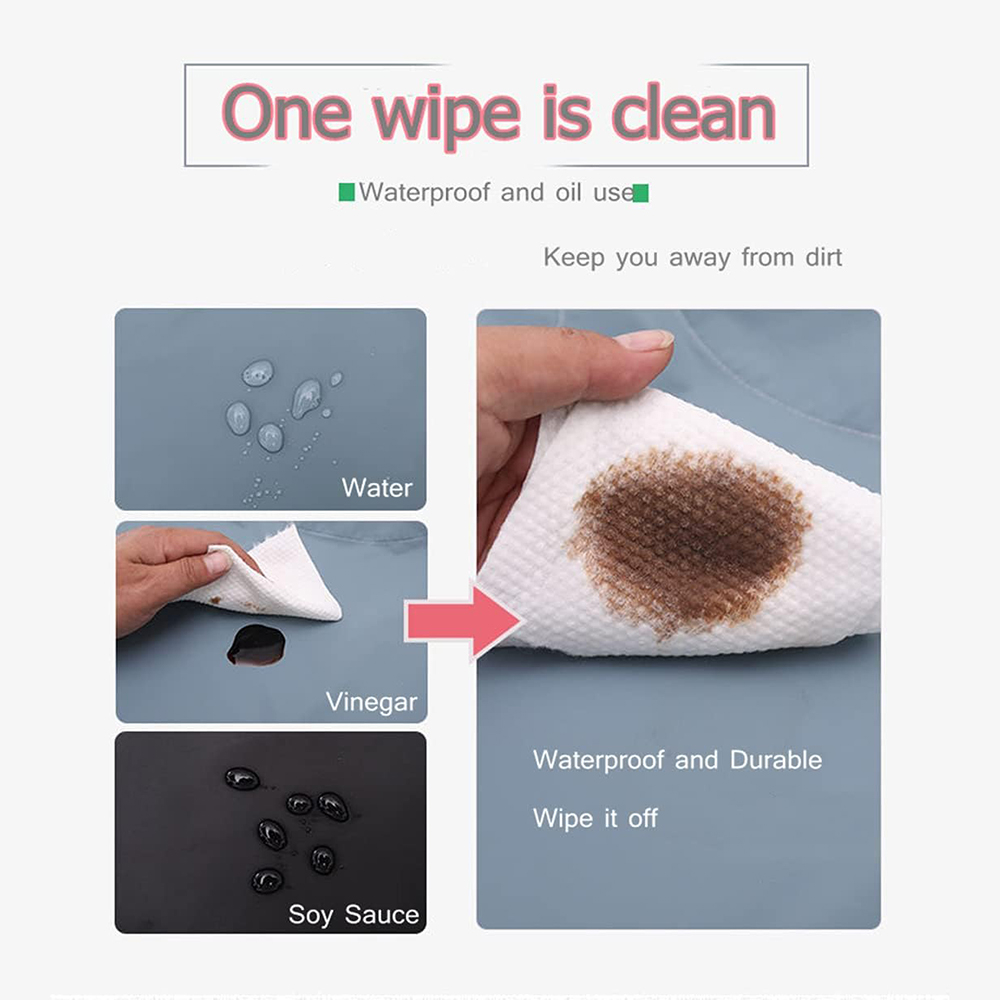 Celemek Dapur Lengan Panjang Waterproof Apron with Hand Wipe - SI01 - Blue