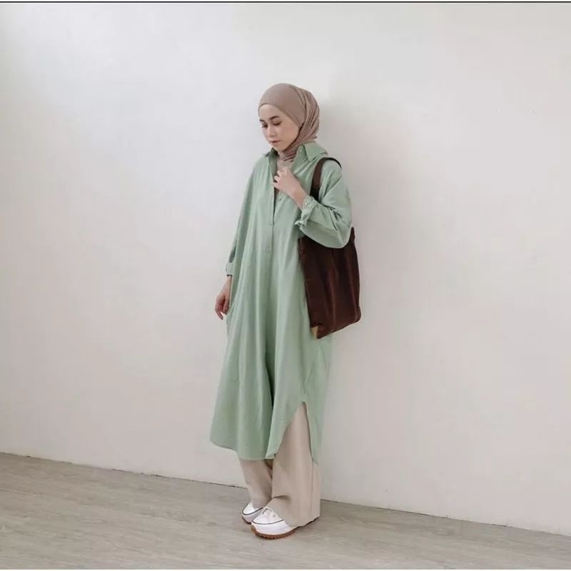 Tamstore Tunik Wanita Jumbo Baju Atasan Wanita Crinkle Oversize Kancing LD 130