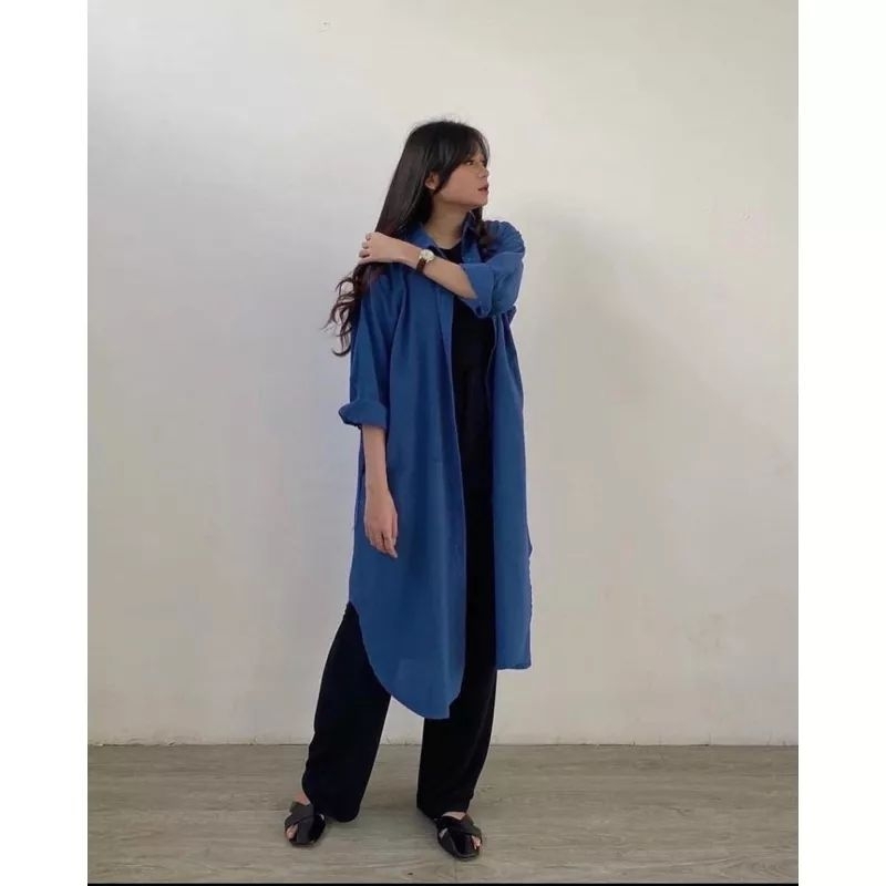 Tamstore Tunik Wanita Jumbo Baju Atasan Wanita Crinkle Oversize Kancing LD 130