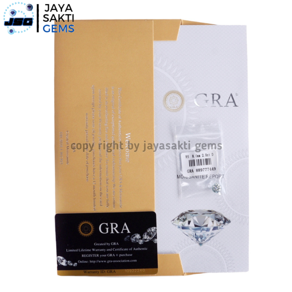 Diamond Moissanite Round Briliant 6.5mm 1ct D VVS1 Premium Sertifikat GRA USA