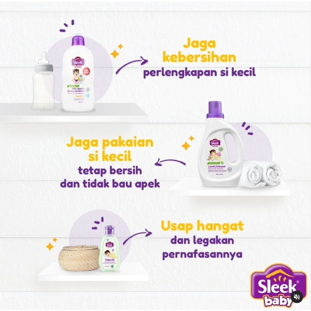 BPOM SLEEK BABY LAUNDRY DETERGENT CAIR REFILL 450ML / DETERJEN PAKAIAN BAYI SLEEK / SYE