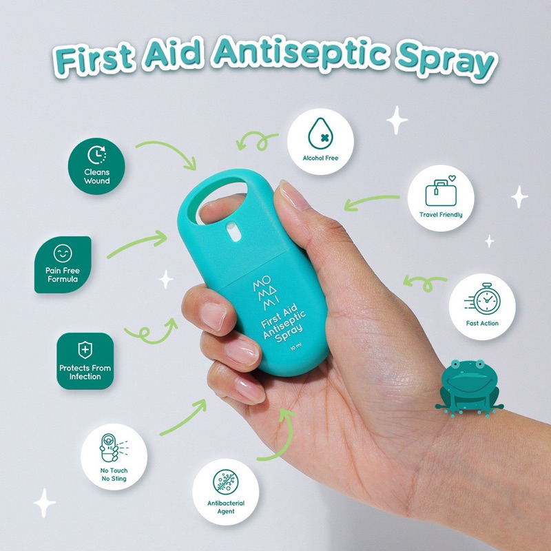 Momami First Aid Antiseptic Spray 10ml Pembersih Luka Bayi Anak Semprot Antiseptik Mencegah Infeksi P3K Bayi Traveling Tanpa Rasa Sakit Cepat Kering