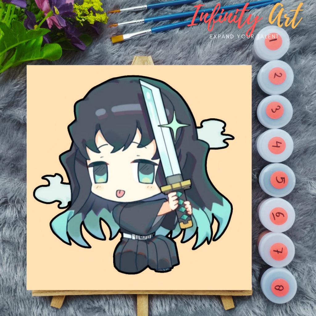 

Paint by Number Anime Demon Slayer Kimetsu no Yaiba Hashira Giyu Tokito Koucho Rengoku Tengen Sanemi Mitsuri - DIY Kit Melukis Kanvas 20x20 cm Lengkap Frame - Siap Lukis / Canvas Painting Kit