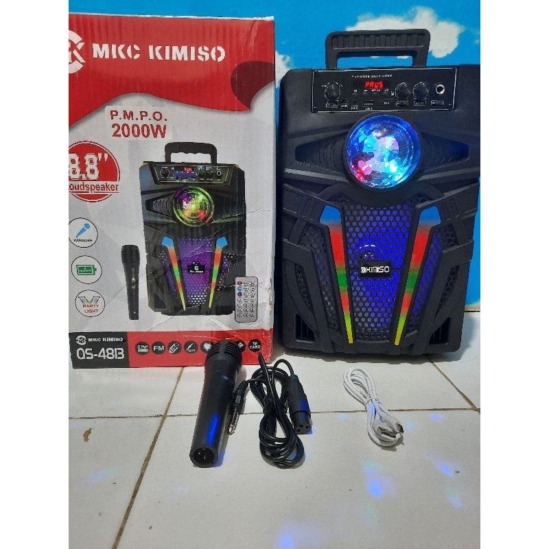 Speaker Karaoke Bluetooth Wireless Kimiso QS-4813 Free Mic Extra Bass 8,8 inch//Speaker Wireless