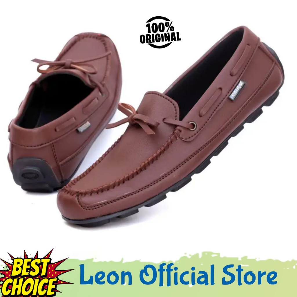 LEON Hiroshi Sepatu Pantofel Slip on Pria Casual Model Tali Kulit pu Slop Selop Pansus Loafers Keren