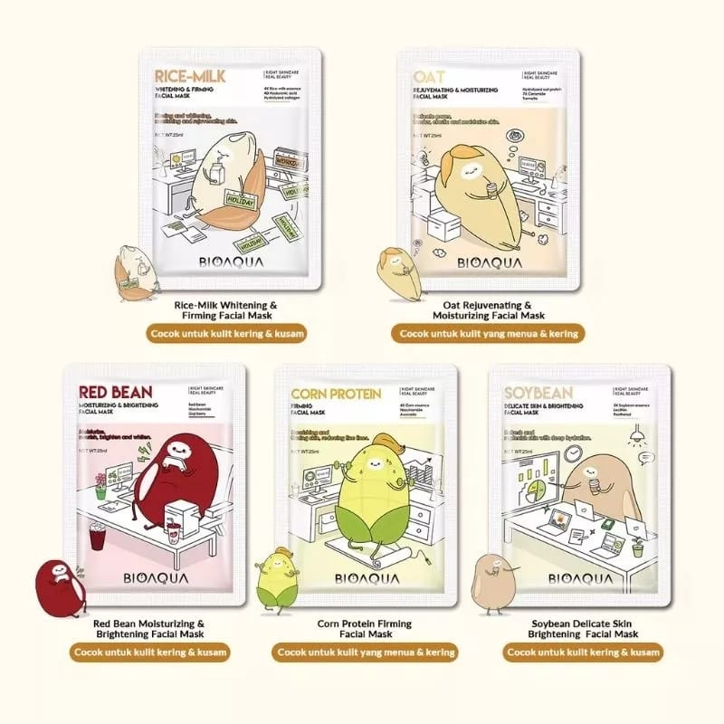 BIOAQUA CEREAL SERIES SHEET MASK OAT MASK RED BEEN MASK CORN PROTEIN MASK SOYBEAN MASK