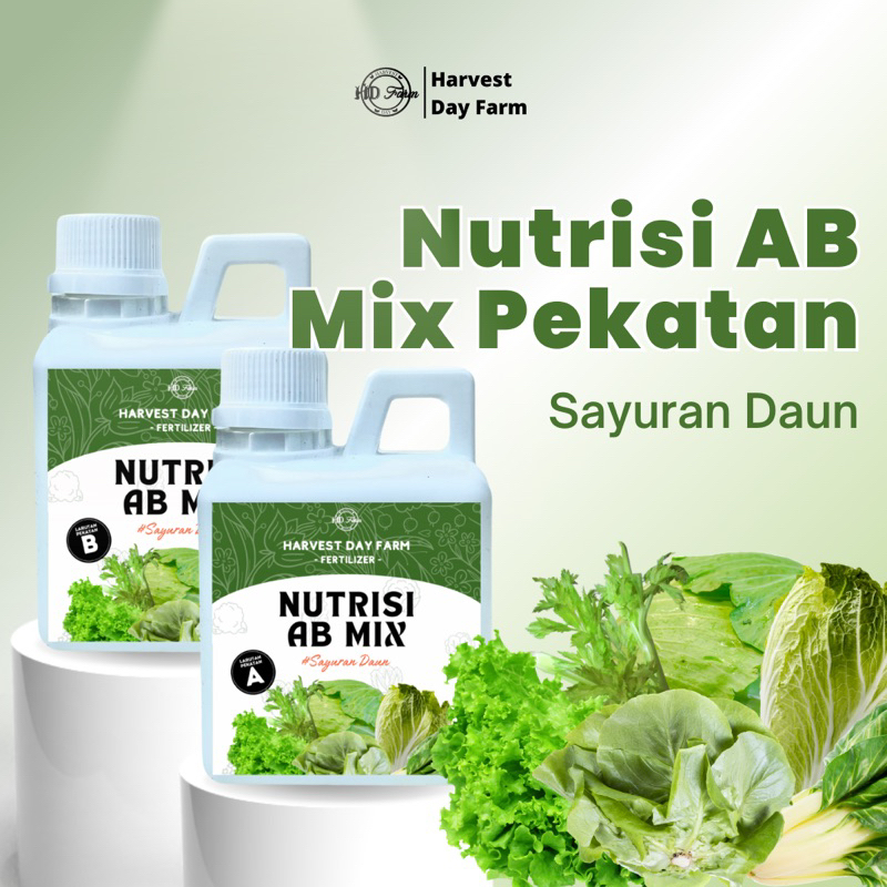 HD FARM - Pupuk AB Mix Cair 1 Liter Khusus Sayur Daun/ Nutrisi Hidroponik AB Mix Siap Pakai 1000 ml untuk Tanaman Sayur Daun