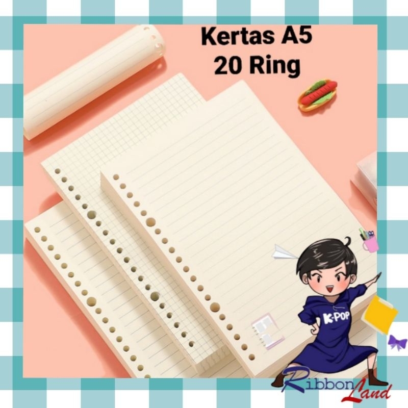 

(60 lembar) Kertas Refill Loose Leaf A5 20 Ring/Lubang/Hole