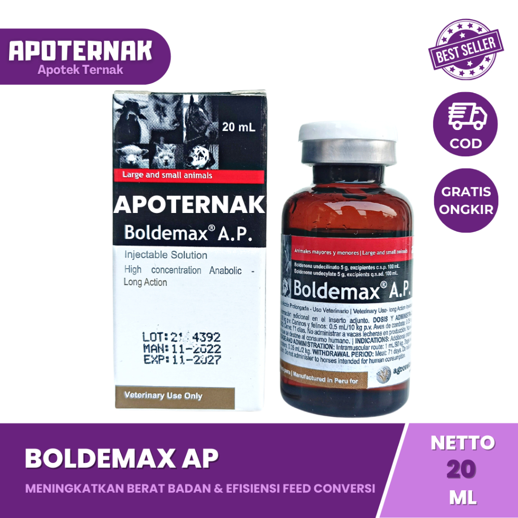 BOLDEMAX AP 20 ml |  Obat Penggemukan Hewan Ternak 100% Original