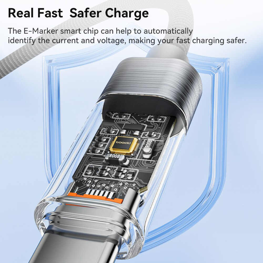 Toocki Type C to Type C Cable 100W PD Display Fast Charging Charger USB C to USB C Transparent Cable