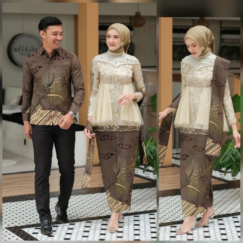 BATIK EXPRESS - Kebaya Couple Renata Raya Brukat Mutiara Baju Couple Pasangan Kebaya Kondangan Tunangan Batik Couple Modern Baju Wisuda Kekinian