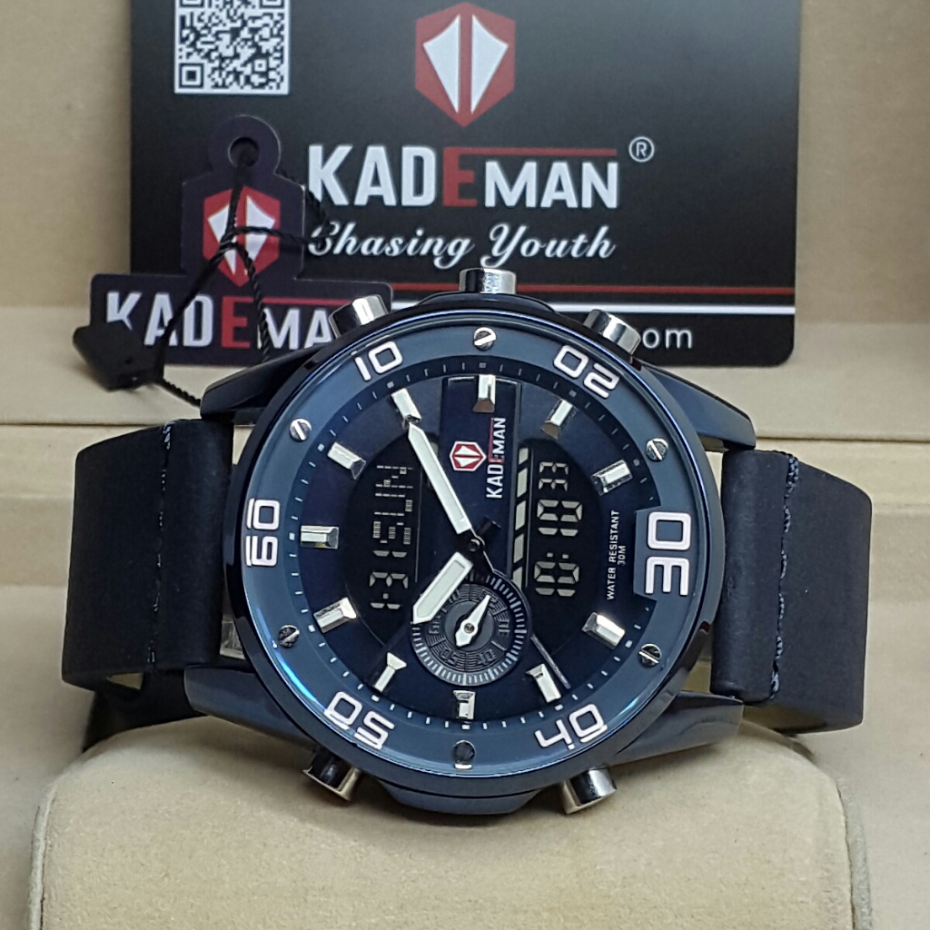 [COD] Jam Tangan Pria Kademan Original Double Time Digital Analog Strap Kulit