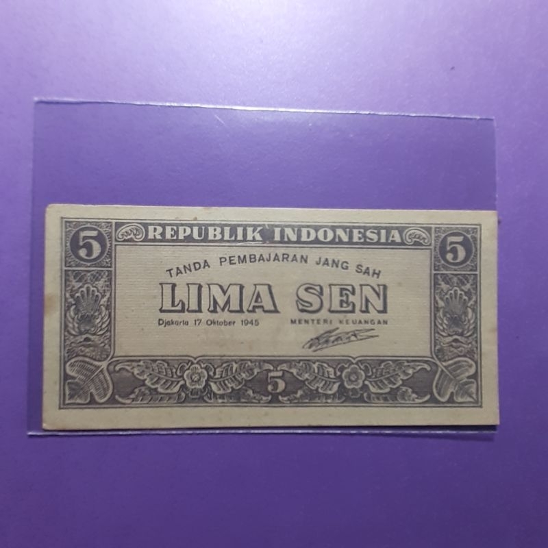 uang kuno 5 sen ori 1945