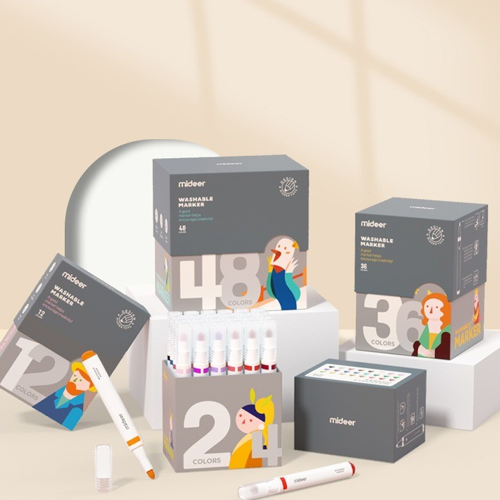 

Mideer Washable Marker 12 Colors Spidol 12 24 36 48 Warna 12pcs Nontoxic Colour Mainan Prakarya Seri Warna Abu