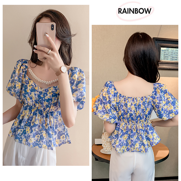 MOOGU ♡ Korea blouse floral lengan pendek wanita atasan