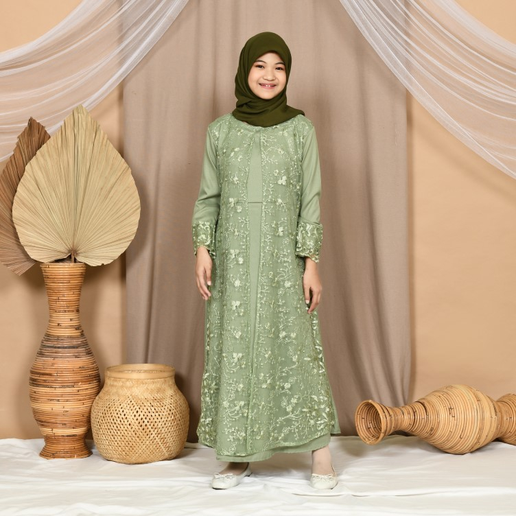 GAMIS HANI ANAK MAXI TANGGUNG 9-14th DRESS MUSLIM REMAJA BRUKAT TILE BORDIR LEBARAN IDUL FITRI