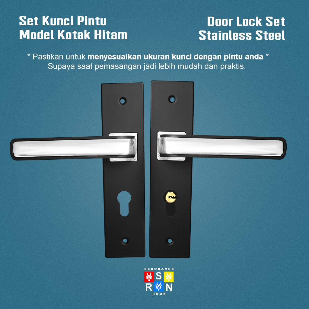 Kunci Pintu tanggung Gagang Kotak Hitam / 20 Cm Door handle Set RESONANCE HOME