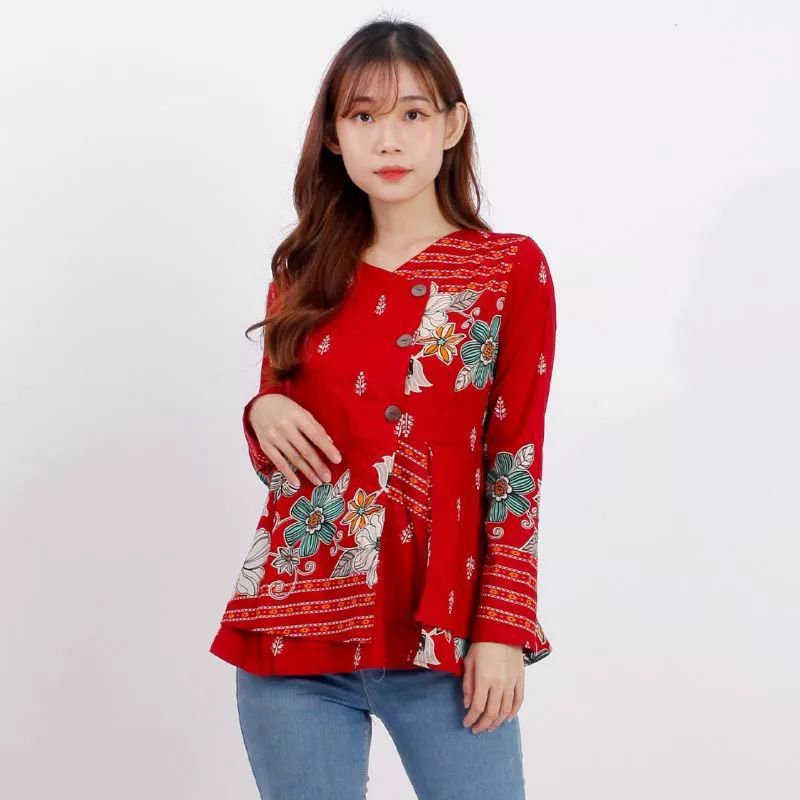 ATASAN BATIK WANITA029-185DN LENGAN PANJANG (BAHAN STRETCH)