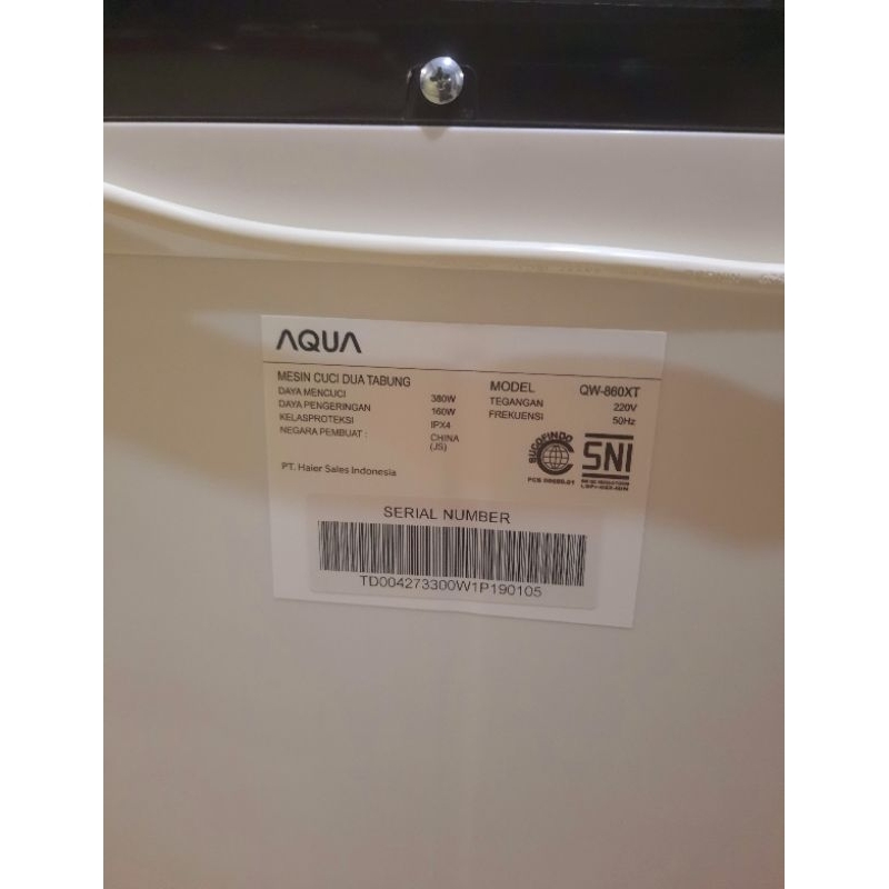 Mesin Cuci 2 Tabung 8kg Aqua QW 860XT