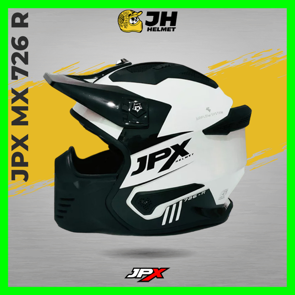 Helm JPX MX 726R Solid White Pearl Black | Helm Full Face | JUAL HELM