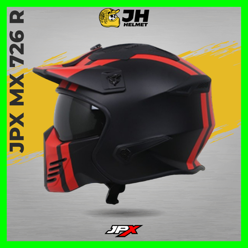 Helm JPX MX 726R MX04 Marz Black Doff Red | Helm Full Face | JUAL HELM